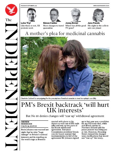 The Independent Newspaper Front Page for 8 September 2020