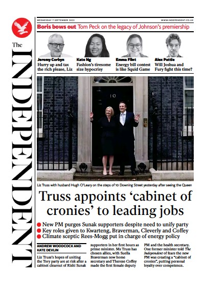 The Independent (UK) Newspaper Front Page for 8 September 2022