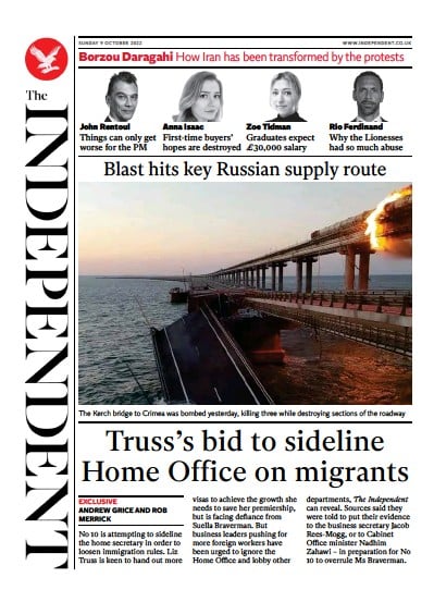 The Independent (UK) Newspaper Front Page for 9 October 2022