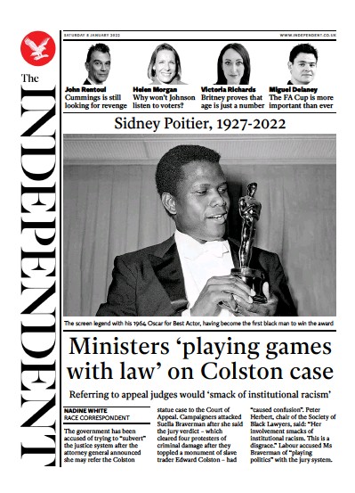 The Independent (UK) Newspaper Front Page for 9 January 2022
