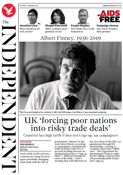 The Independent Newspaper Front Page for 9 February 2019