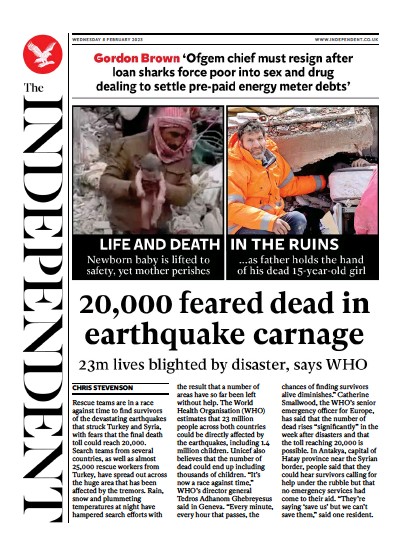 The Independent (UK) Newspaper Front Page for 9 February 2023