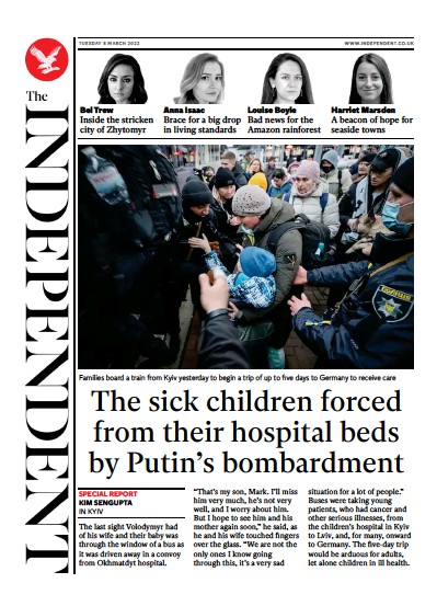 The Independent Newspaper Front Page for 9 March 2022
