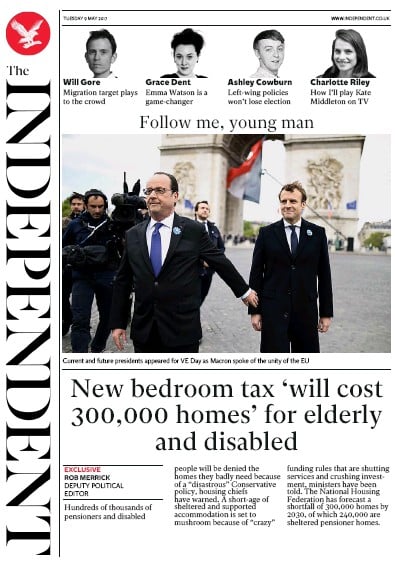The Independent Newspaper Front Page for 9 May 2017