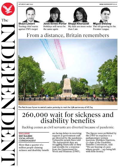 The Independent Newspaper Front Page for 9 May 2020
