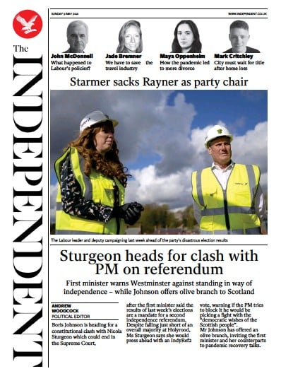 The Independent (UK) Newspaper Front Page for 9 May 2021