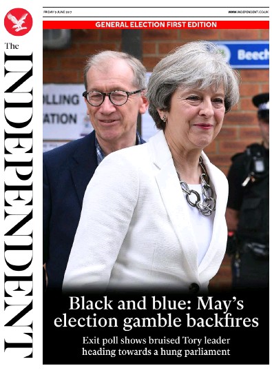 The Independent Newspaper Front Page for 9 June 2017