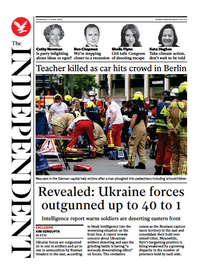 The Independent (UK) Newspaper Front Page for 9 June 2022