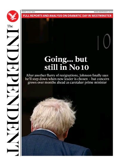 The Independent Newspaper Front Page for 9 July 2022