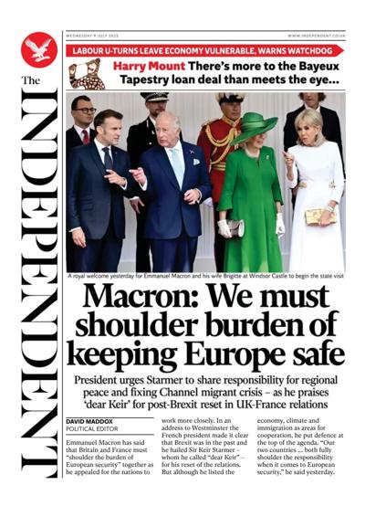 The Independent (UK) Newspaper Front Page for 9 July 2025