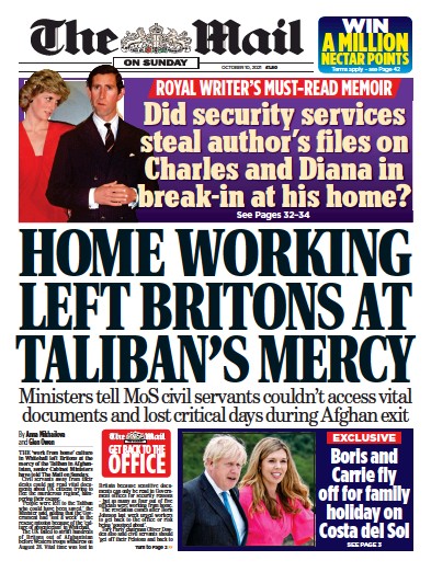 The Mail on Sunday (UK) Newspaper Front Page for 10 October 2021
