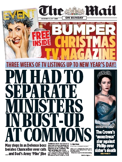 The Mail on Sunday Newspaper Front Page for 10 December 2017