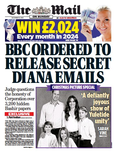The Mail on Sunday Newspaper Front Page for 10 December 2023