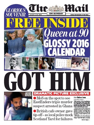 The Mail on Sunday Newspaper Front Page for 10 January 2016