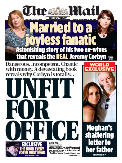 The Mail on Sunday (UK) Newspaper Front Page for 10 February 2019