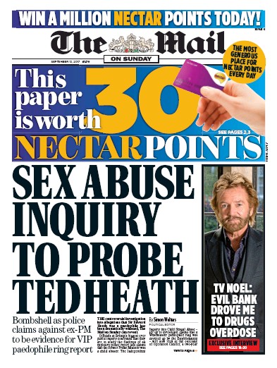 The Mail on Sunday Newspaper Front Page for 10 September 2017