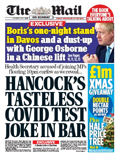 The Mail on Sunday Newspaper Front Page for 11 October 2020
