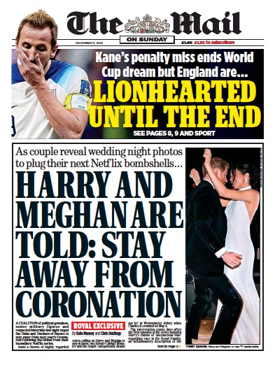 The Mail on Sunday Newspaper Front Page for 11 December 2022