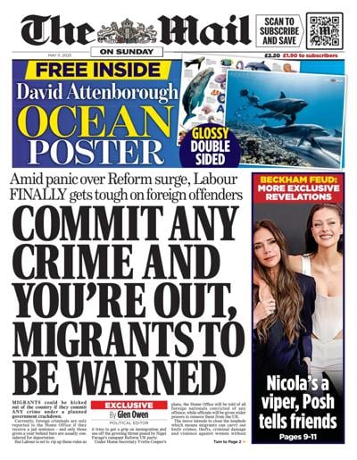 The Mail on Sunday Newspaper Front Page for 11 May 2025