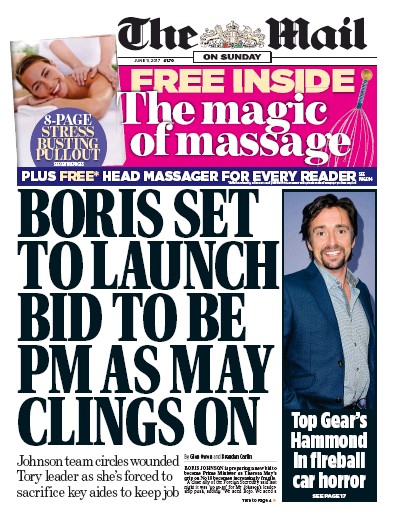 The Mail on Sunday Newspaper Front Page for 11 June 2017
