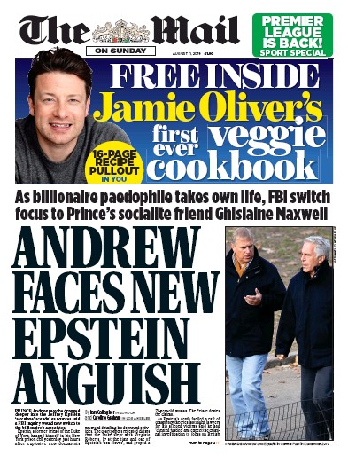 The Mail on Sunday (UK) Newspaper Front Page for 11 August 2019