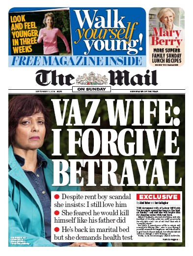 The Mail on Sunday Newspaper Front Page for 11 September 2016