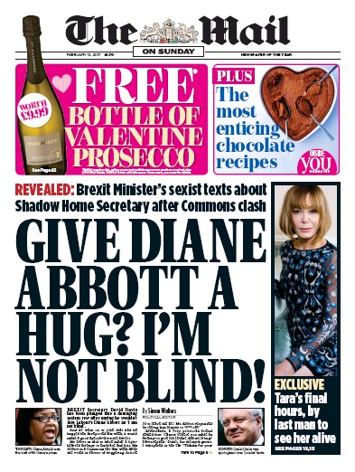 The Mail on Sunday (UK) Newspaper Front Page for 12 February 2017