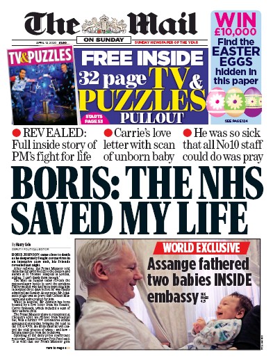 The Mail on Sunday Newspaper Front Page for 12 April 2020