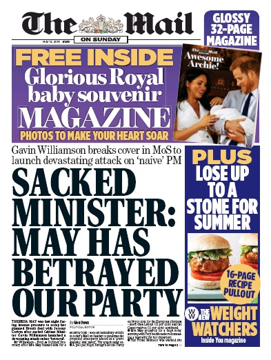 The Mail on Sunday (UK) Newspaper Front Page for 12 May 2019