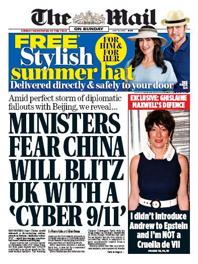 The Mail on Sunday Newspaper Front Page for 12 July 2020