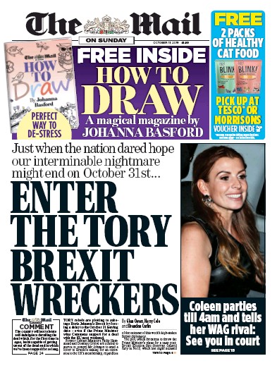 The Mail on Sunday (UK) Newspaper Front Page for 13 October 2019