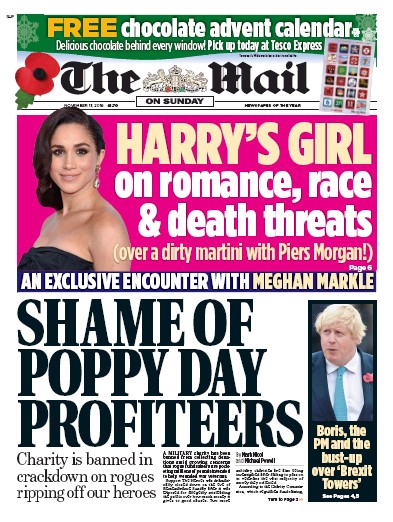 The Mail on Sunday Newspaper Front Page for 13 November 2016