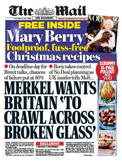 The Mail on Sunday Newspaper Front Page for 13 December 2020
