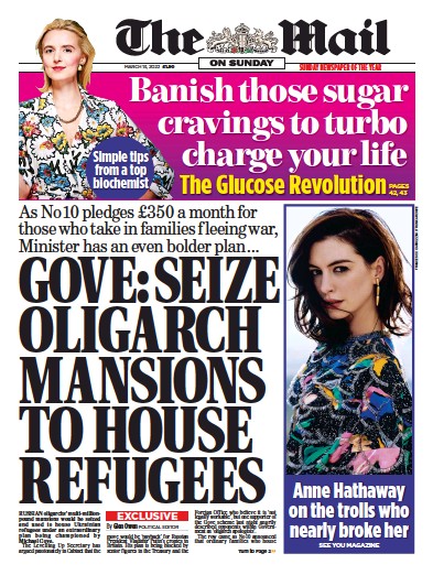 The Mail on Sunday (UK) Newspaper Front Page for 13 March 2022