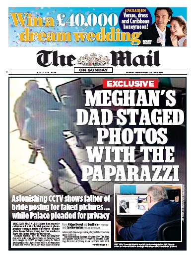 The Mail on Sunday Newspaper Front Page for 13 May 2018
