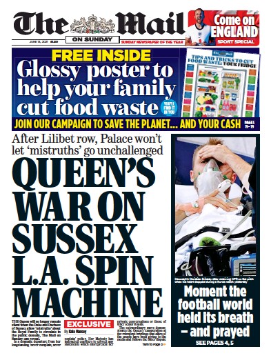The Mail on Sunday (UK) Newspaper Front Page for 13 June 2021