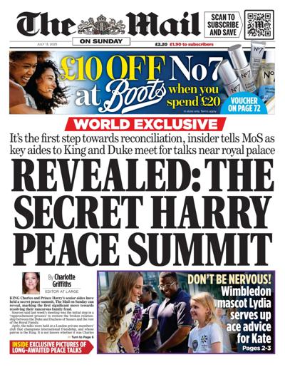 The Mail on Sunday (UK) Newspaper Front Page for 13 July 2025