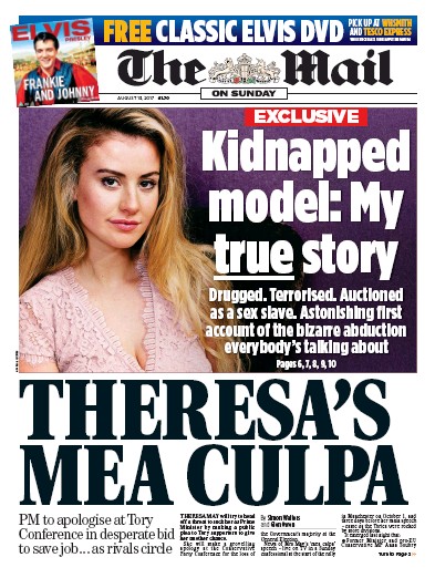 The Mail on Sunday Newspaper Front Page for 13 August 2017