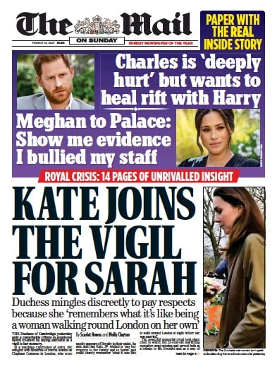 The Mail on Sunday (UK) Newspaper Front Page for 14 March 2021