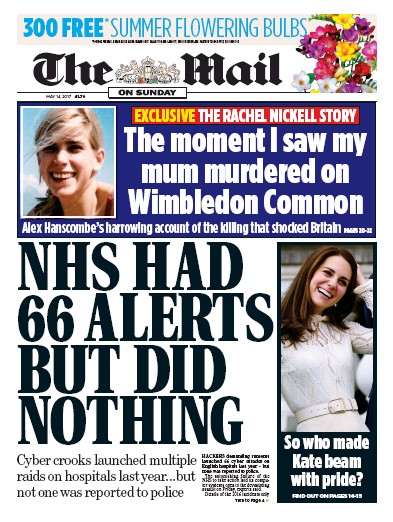 The Mail on Sunday Newspaper Front Page for 14 May 2017