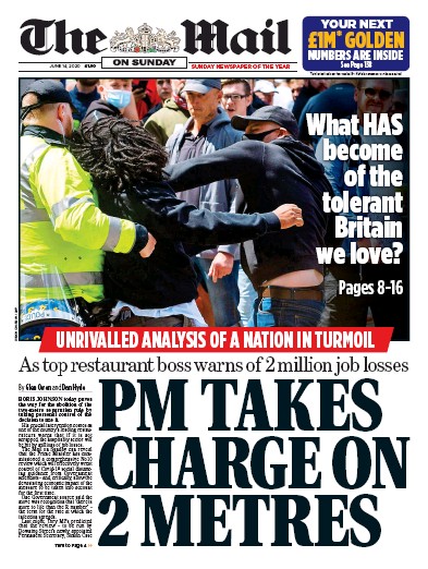 The Mail on Sunday Newspaper Front Page for 14 June 2020