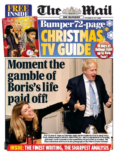 The Mail on Sunday Newspaper Front Page for 15 December 2019