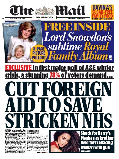 The Mail on Sunday (UK) Newspaper Front Page for 15 January 2017