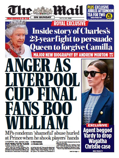 The Mail on Sunday Newspaper Front Page for 15 May 2022