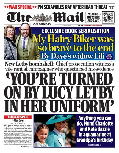 The Mail on Sunday (UK) Newspaper Front Page for 15 June 2025