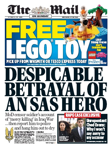 The Mail on Sunday Newspaper Front Page for 16 October 2016