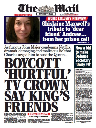 The Mail on Sunday (UK) Newspaper Front Page for 16 October 2022