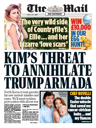 The Mail on Sunday Newspaper Front Page for 16 April 2017