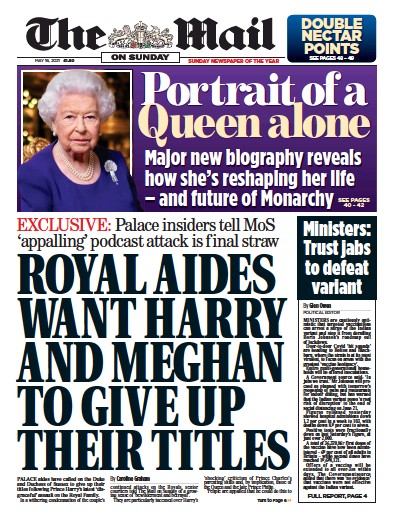 The Mail on Sunday Newspaper Front Page for 16 May 2021