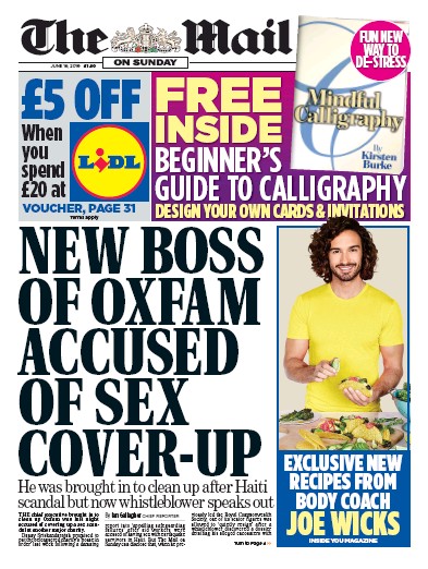 The Mail on Sunday Newspaper Front Page for 16 June 2019